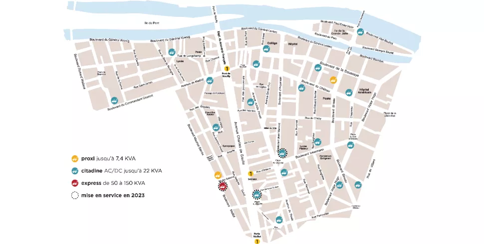 Le plan de localisation des bornes Métropolis à Neuilly-sur-Seine © 